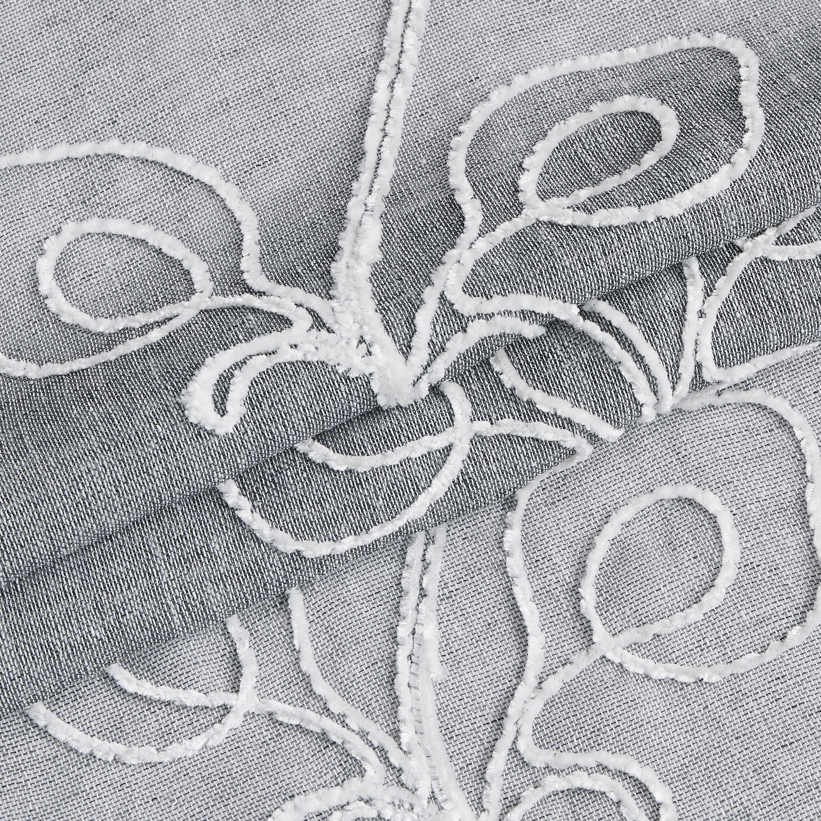 Dainty Home Stella Linen Look Boho Solid Fabric With 3D Floral Chenille Embroidery Light Filtering Grommet Panel Pair