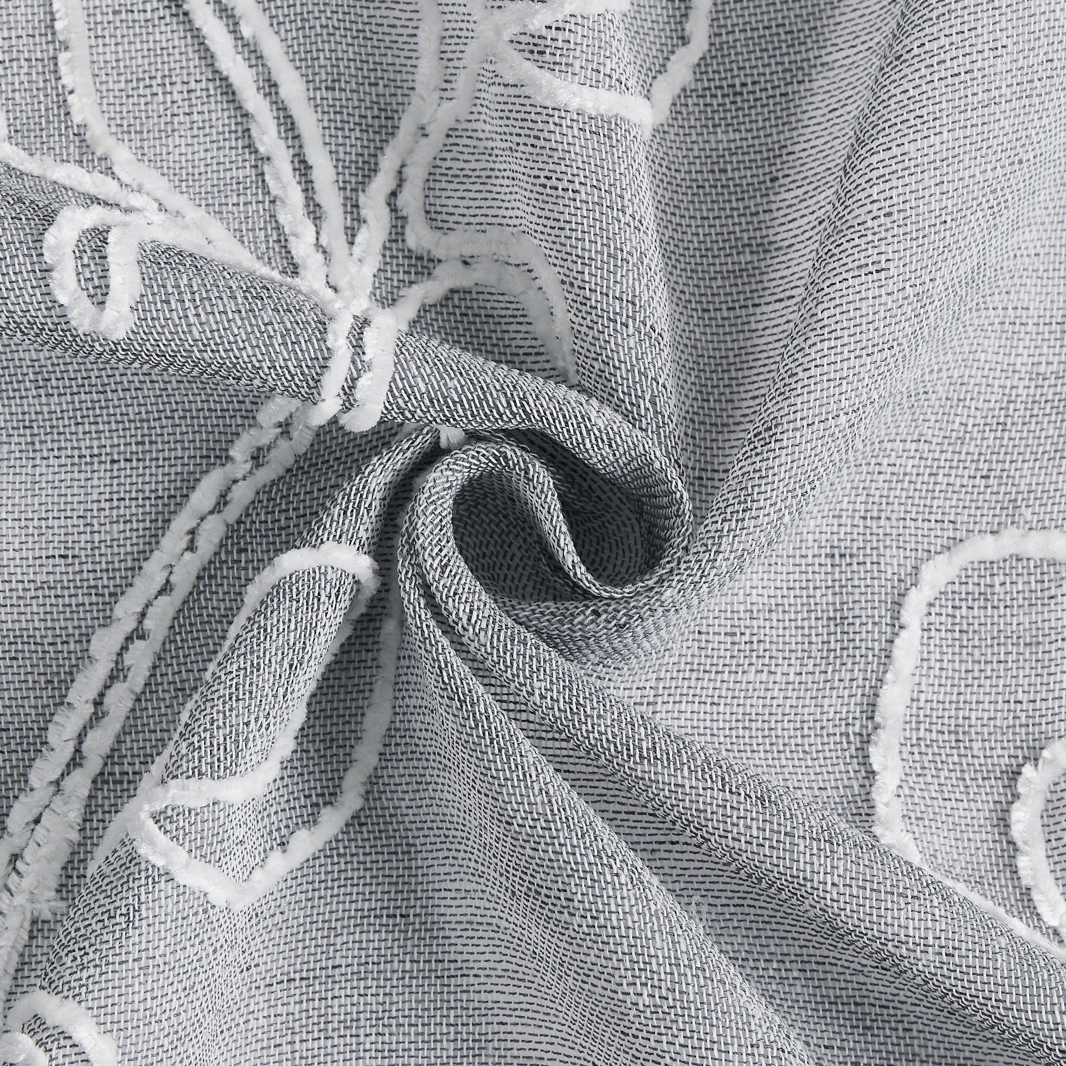 Dainty Home Stella Linen Look Boho Solid Fabric With 3D Floral Chenille Embroidery Light Filtering Grommet Panel Pair