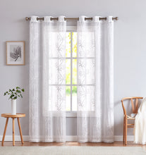 Load image into Gallery viewer, Dainty Home Stella Linen Look Boho Solid Fabric With 3D Floral Chenille Embroidery Light Filtering Grommet Panel Pair
