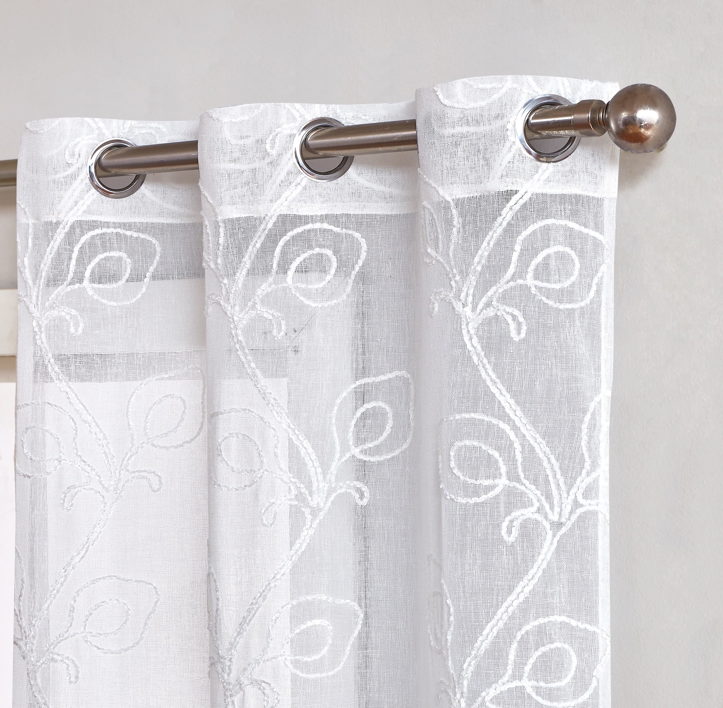Dainty Home Stella Linen Look Boho Solid Fabric With 3D Floral Chenille Embroidery Light Filtering Grommet Panel Pair