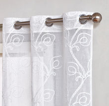Load image into Gallery viewer, Dainty Home Stella Linen Look Boho Solid Fabric With 3D Floral Chenille Embroidery Light Filtering Grommet Panel Pair
