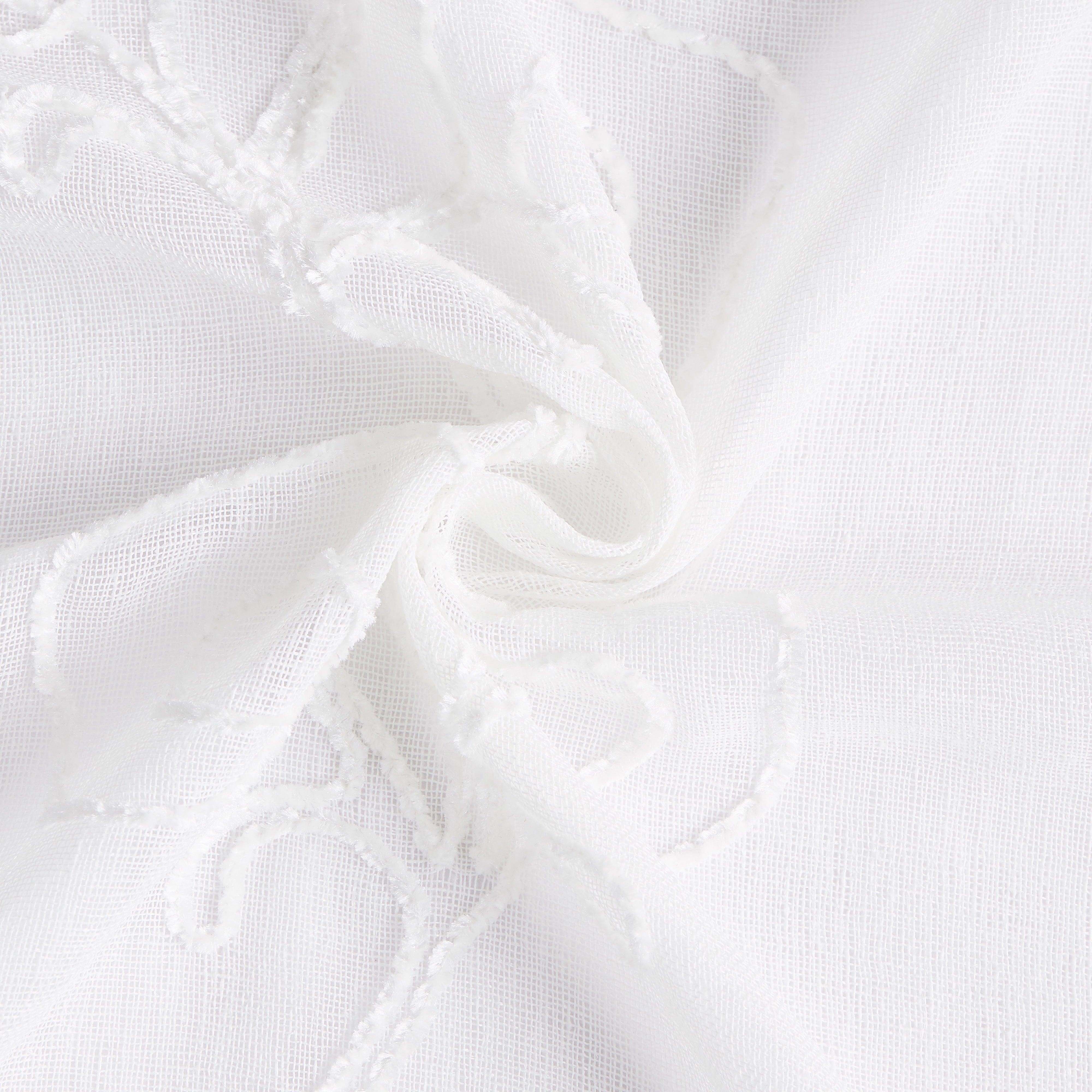 Dainty Home Stella Linen Look Boho Solid Fabric With 3D Floral Chenille Embroidery Light Filtering Grommet Panel Pair