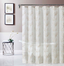 Load image into Gallery viewer, Dainty Home Stella 3D Linen Look Textured Floral 3D Chenille Designed Fabric Shower Curtain

