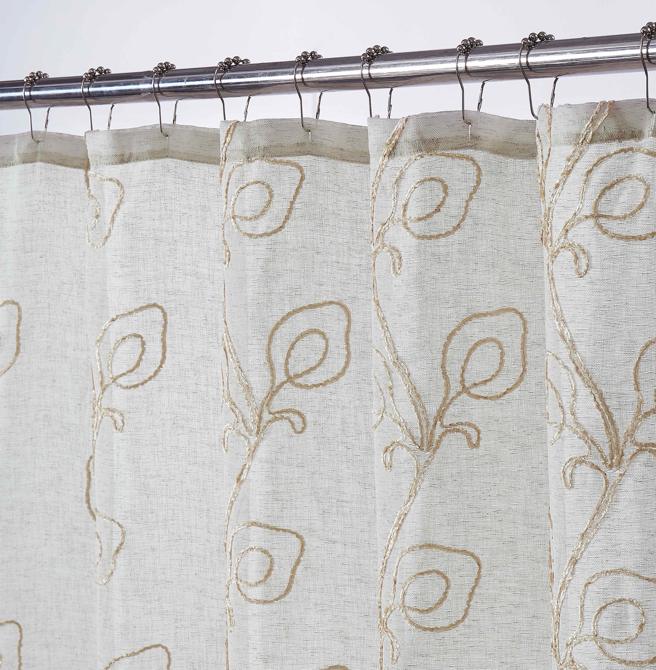 Dainty Home Stella 3D Linen Look Textured Floral 3D Chenille Designed Fabric Shower Curtain