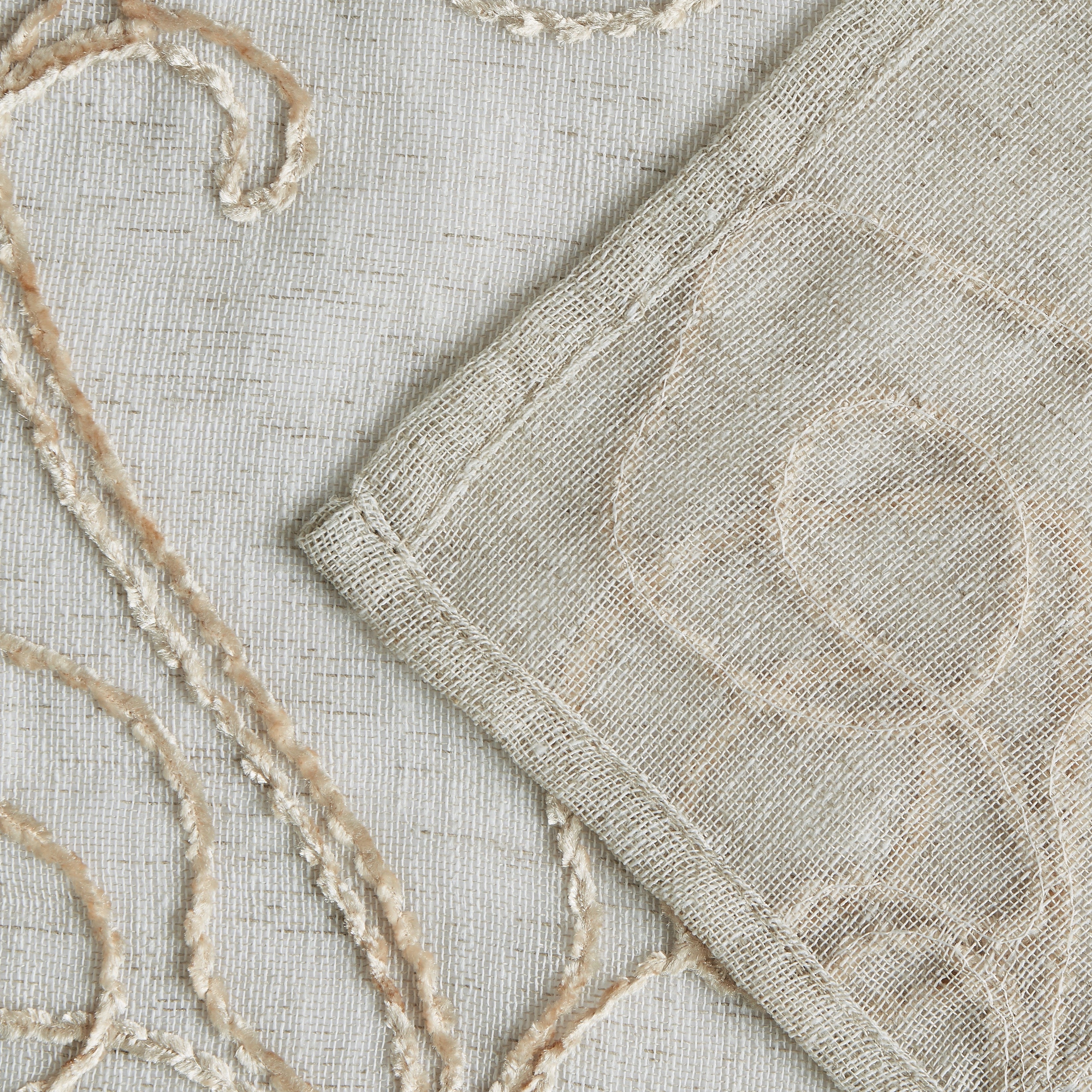 Dainty Home Stella 3D Linen Look Textured Floral 3D Chenille Designed Fabric Shower Curtain
