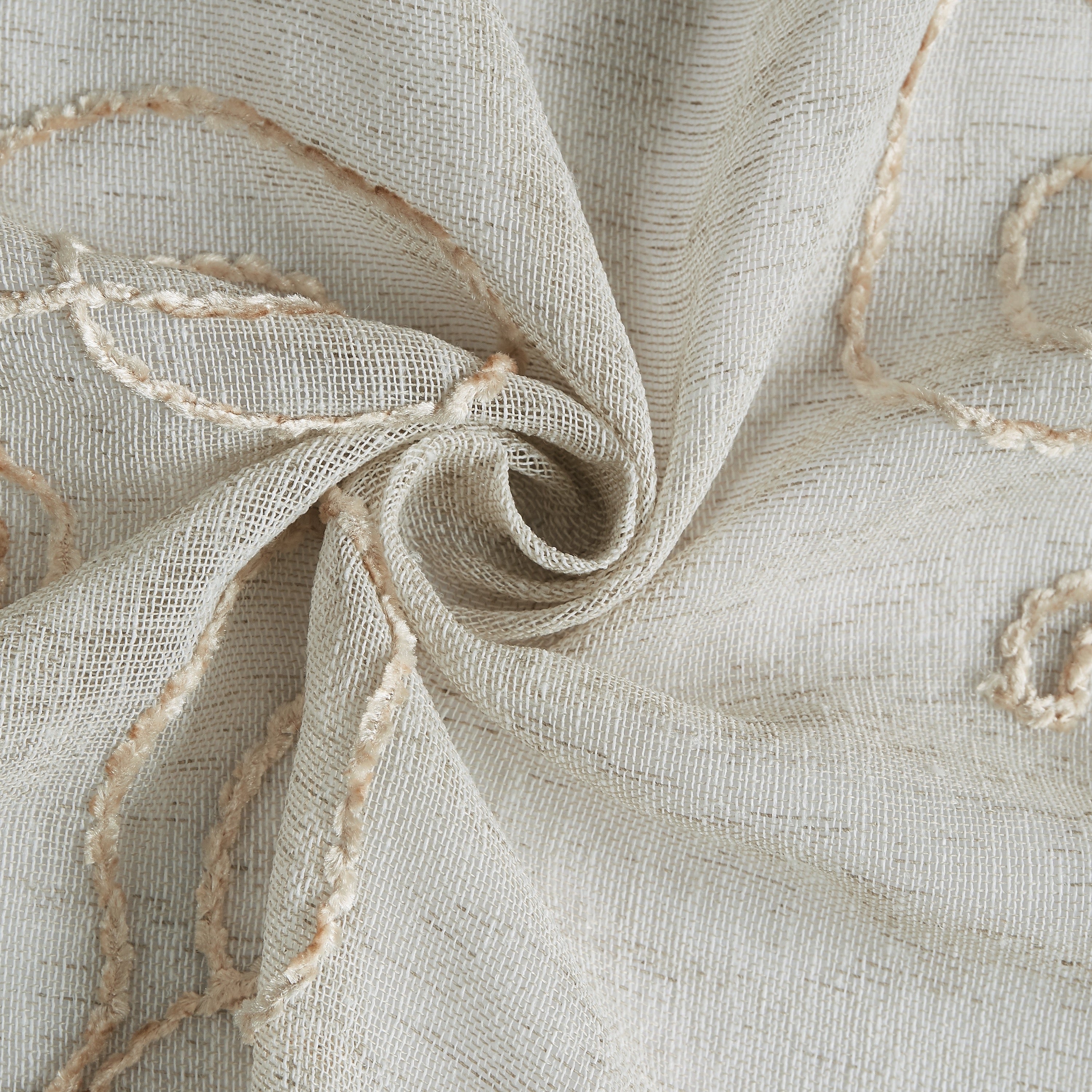 Dainty Home Stella 3D Linen Look Textured Floral 3D Chenille Designed Fabric Shower Curtain