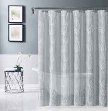 Load image into Gallery viewer, Dainty Home Stella 3D Linen Look Textured Floral 3D Chenille Designed Fabric Shower Curtain
