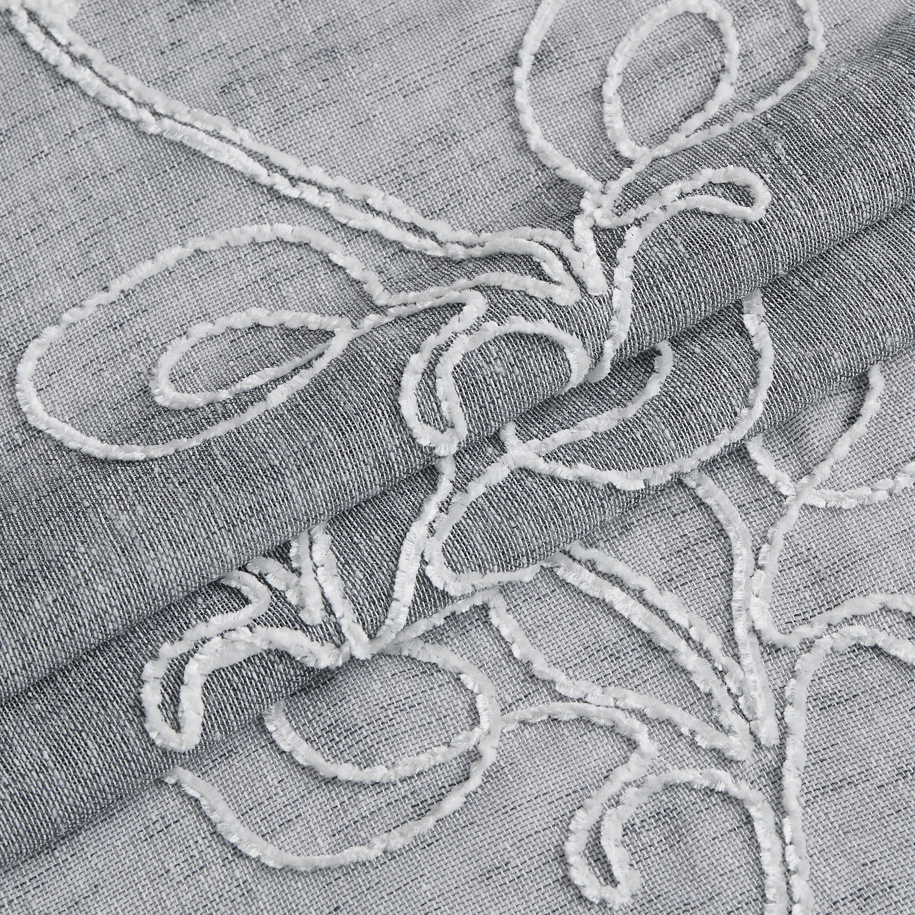 Dainty Home Stella 3D Linen Look Textured Floral 3D Chenille Designed Fabric Shower Curtain