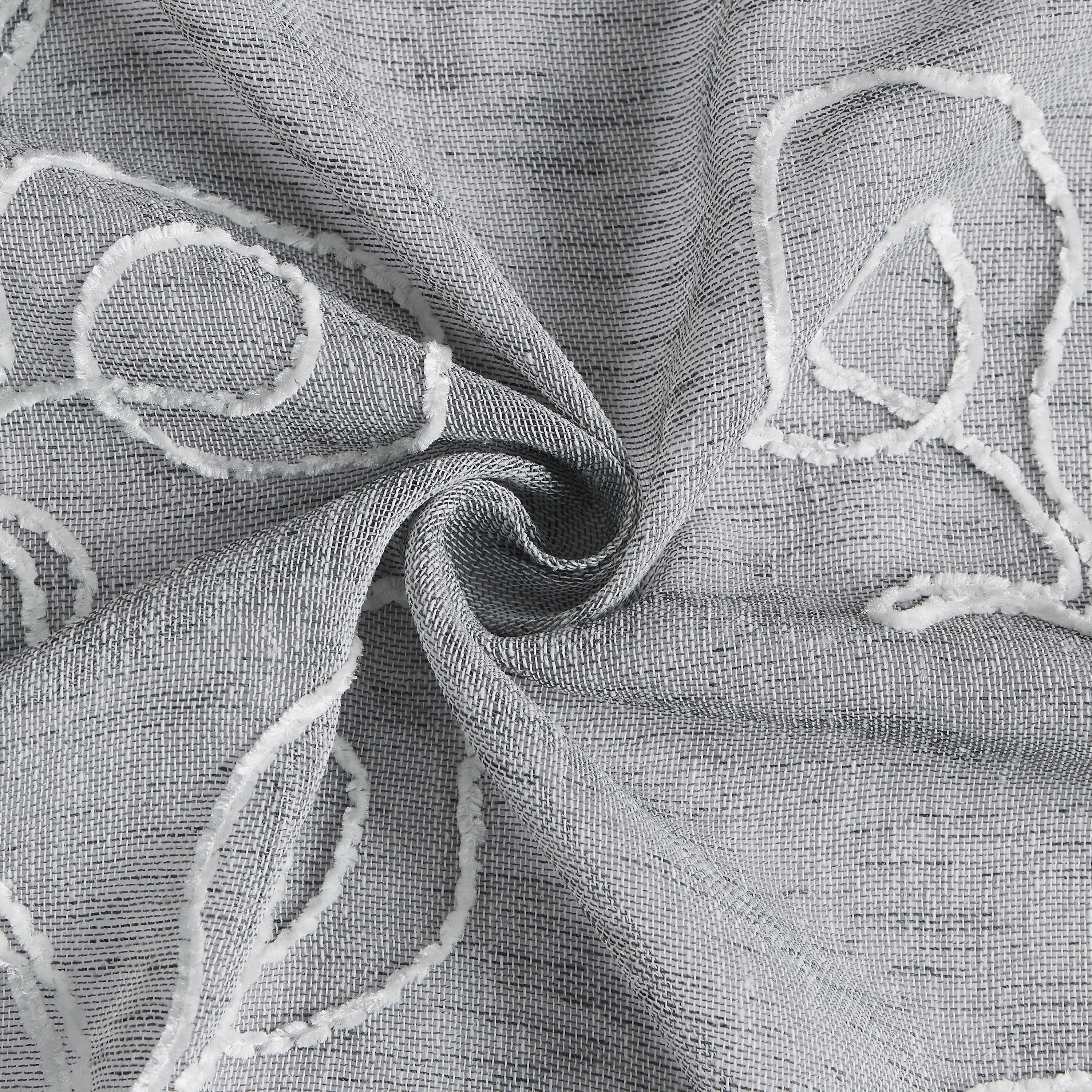 Dainty Home Stella 3D Linen Look Textured Floral 3D Chenille Designed Fabric Shower Curtain