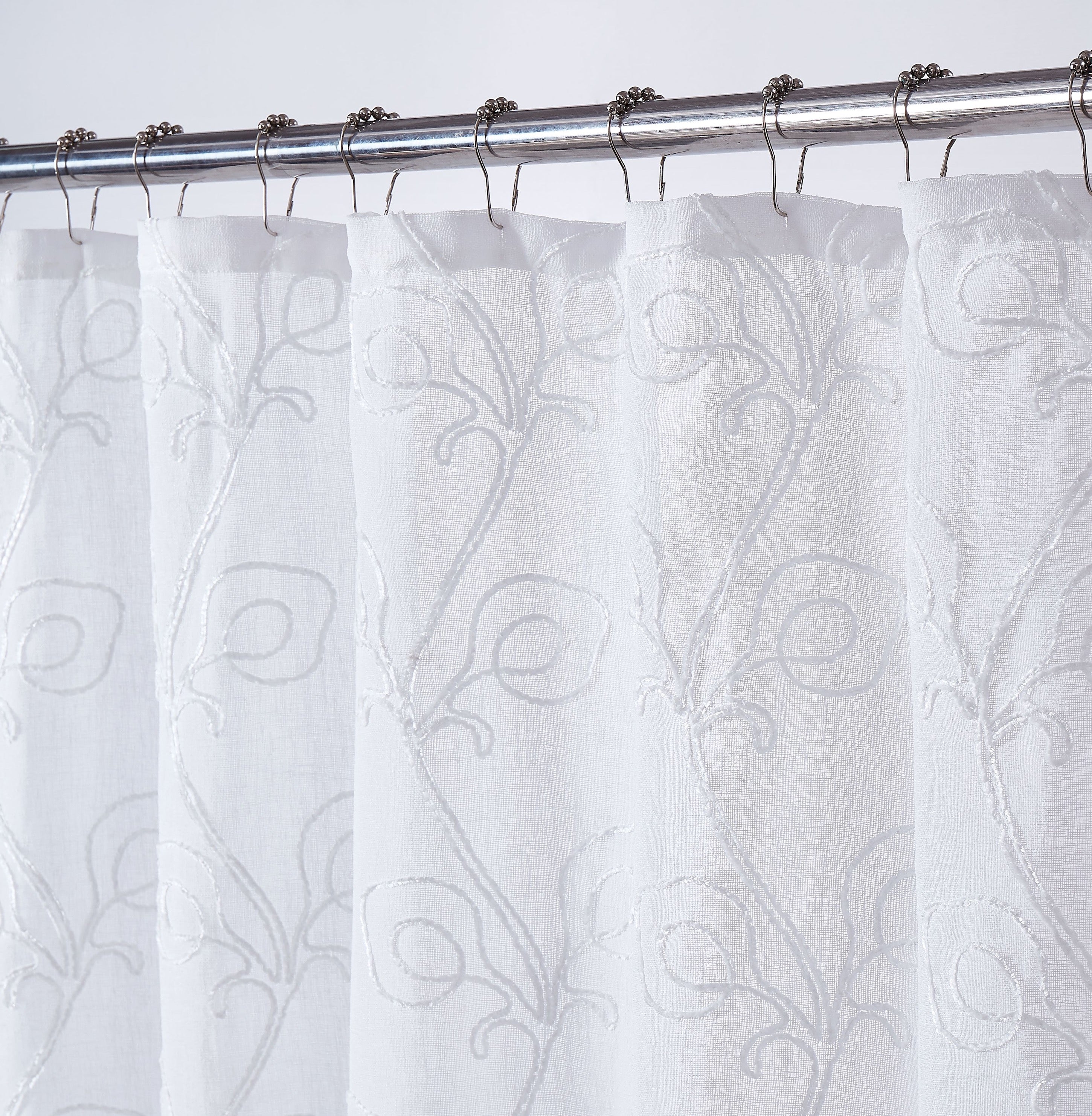 Dainty Home Stella 3D Linen Look Textured Floral 3D Chenille Designed Fabric Shower Curtain