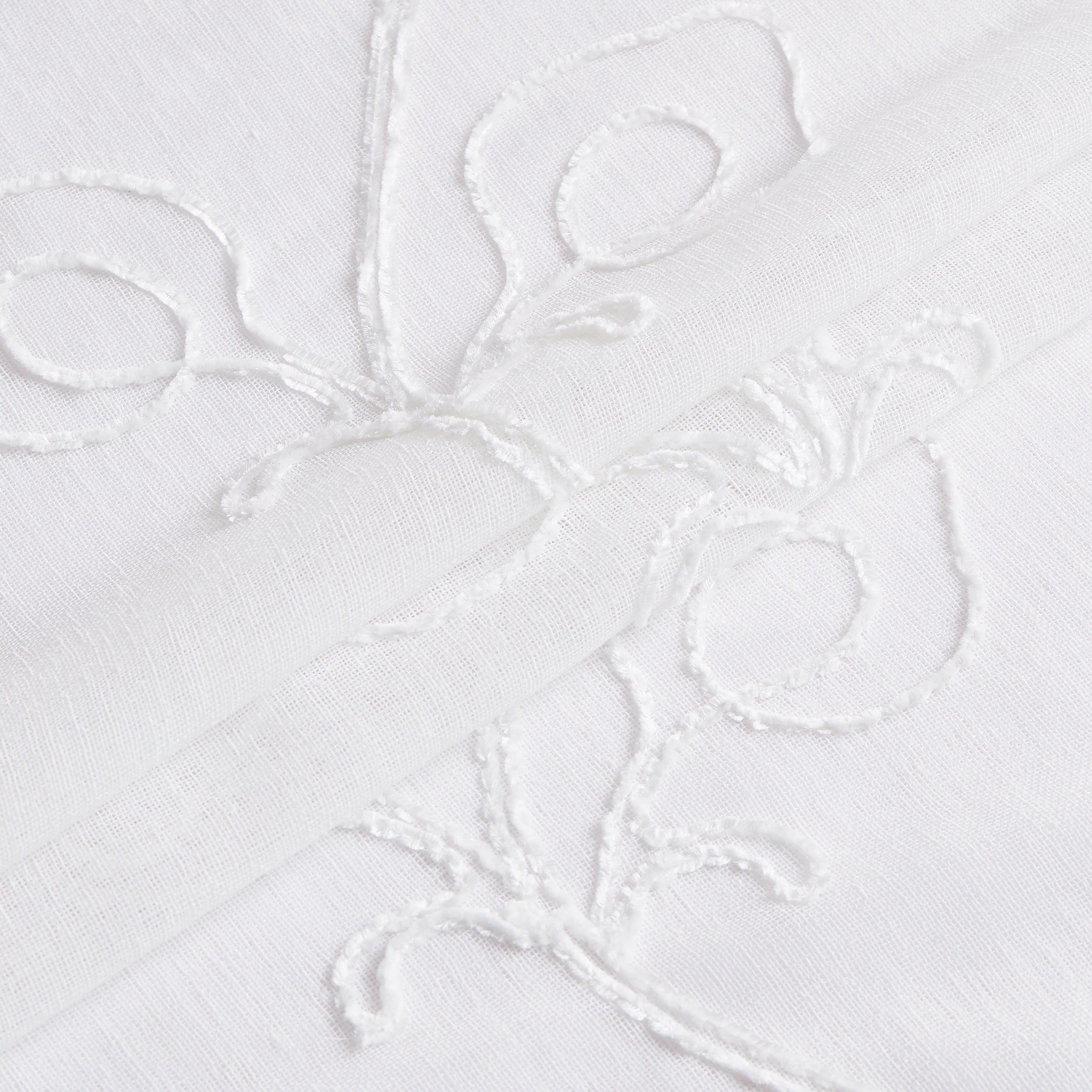 Dainty Home Stella 3D Linen Look Textured Floral 3D Chenille Designed Fabric Shower Curtain