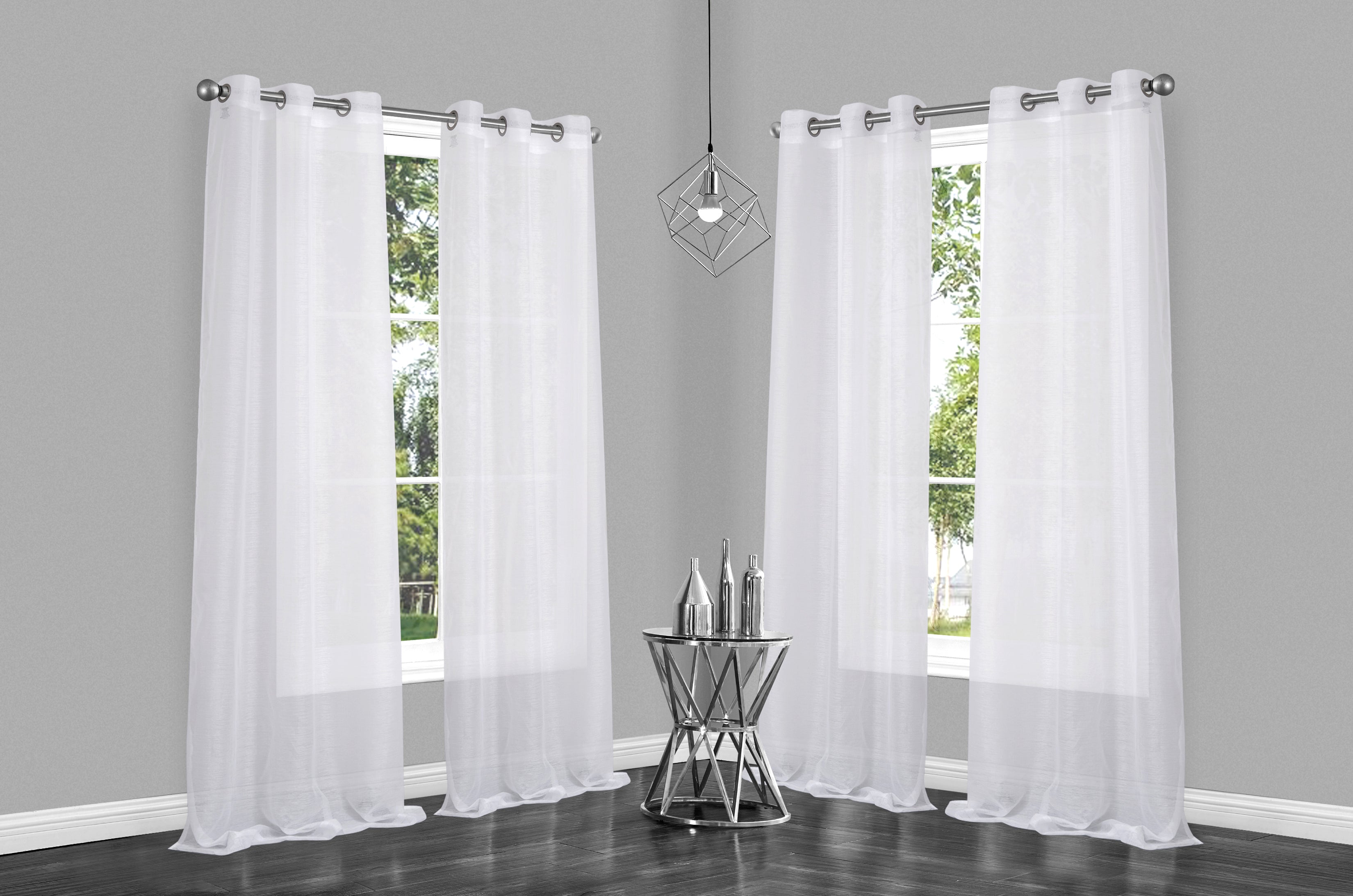 Dainty Home Summer Breeze Boho Solid Semi-Sheer Light Filtering Curtains Set of 4 Panels in White