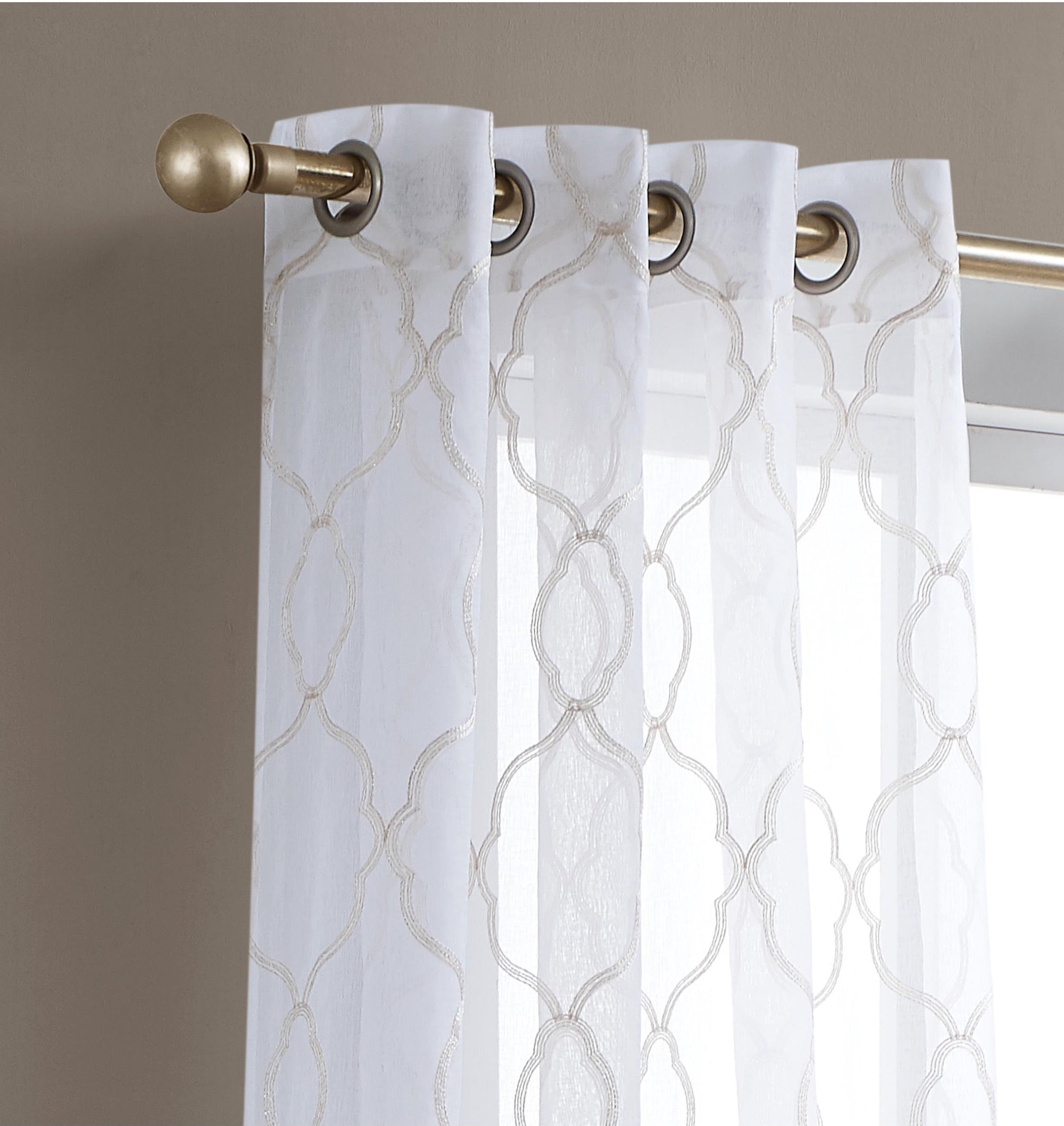 Dainty Home Summerville Boho Linen Look Fabric 3D Embroidered Lurex Geometric Design Set of 4 Window Panels