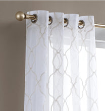 Load image into Gallery viewer, Dainty Home Summerville Boho Linen Look Fabric 3D Embroidered Lurex Geometric Design Set of 4 Window Panels
