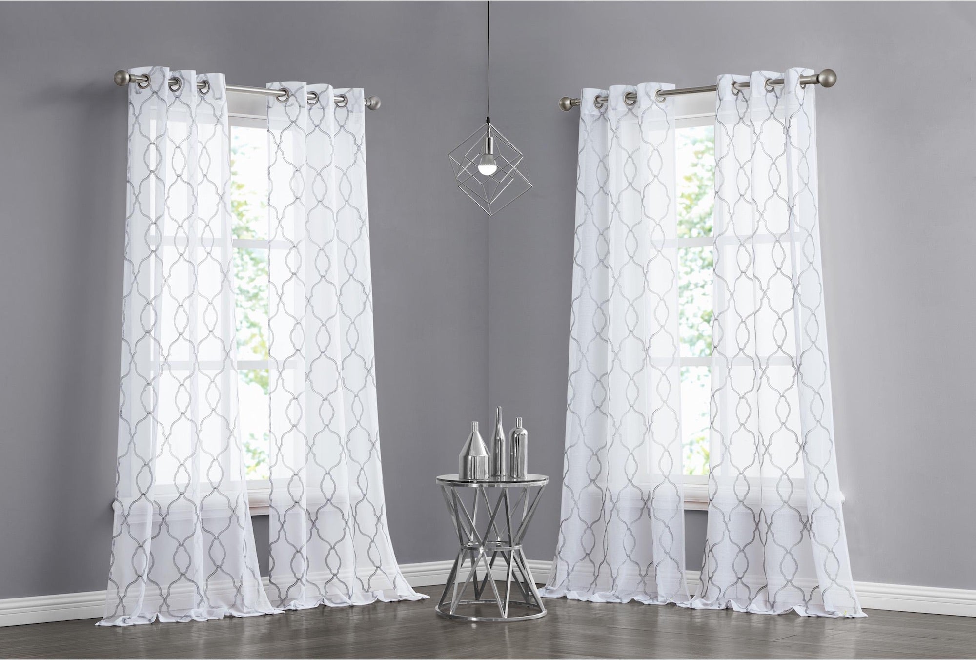 Dainty Home Summerville Boho Linen Look Fabric 3D Embroidered Lurex Geometric Design Set of 4 Window Panels