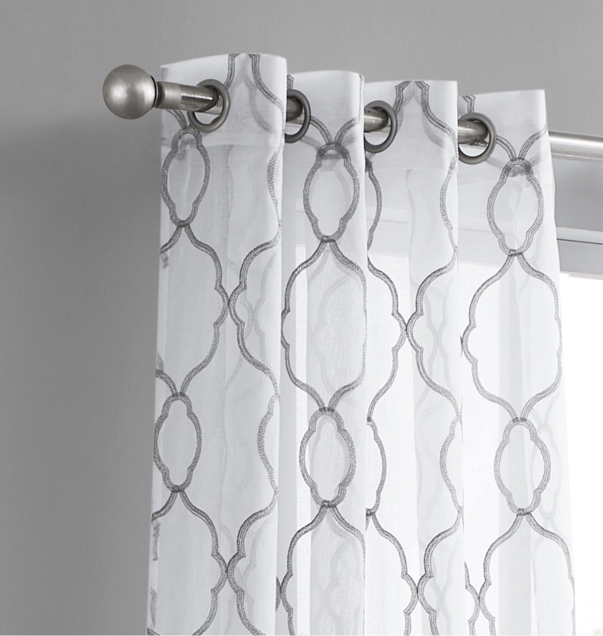 Dainty Home Summerville Boho Linen Look Fabric 3D Embroidered Lurex Geometric Design Set of 4 Window Panels