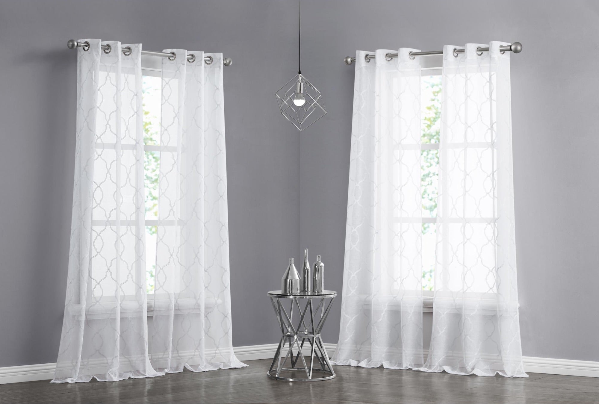 Dainty Home Summerville Boho Linen Look Fabric 3D Embroidered Lurex Geometric Design Set of 4 Window Panels