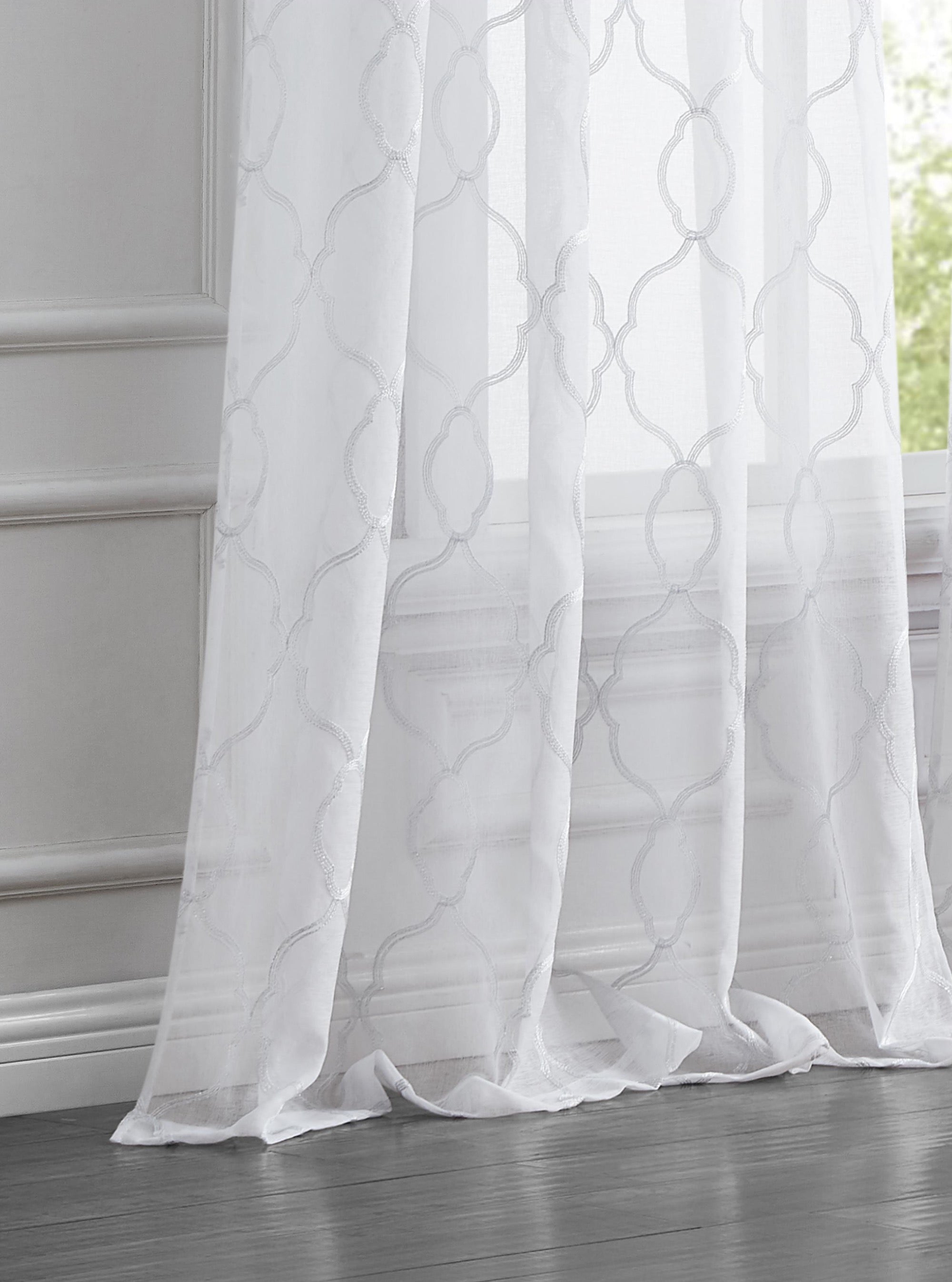 Dainty Home Summerville Boho Linen Look Fabric 3D Embroidered Lurex Geometric Design Set of 4 Window Panels