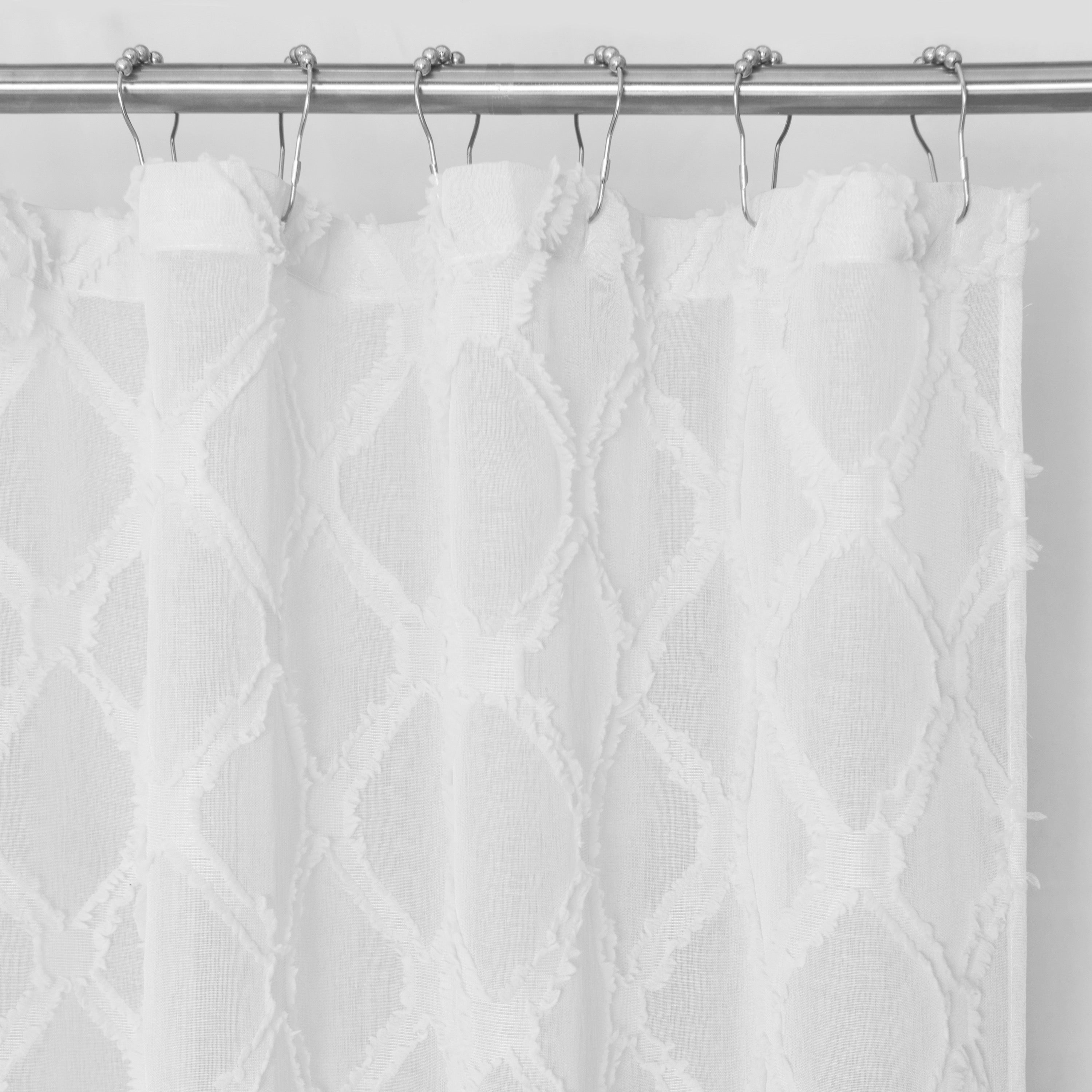 Dainty Home Aurora Modern 3D Chenille Embroidered Diamonds Linen-Look Shower Curtain