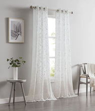 Load image into Gallery viewer, Dainty Home Rita Linen Look Boho Solid Fabric With 3D Floral Chenille Embroidery Light Filtering Grommet Panel Pair
