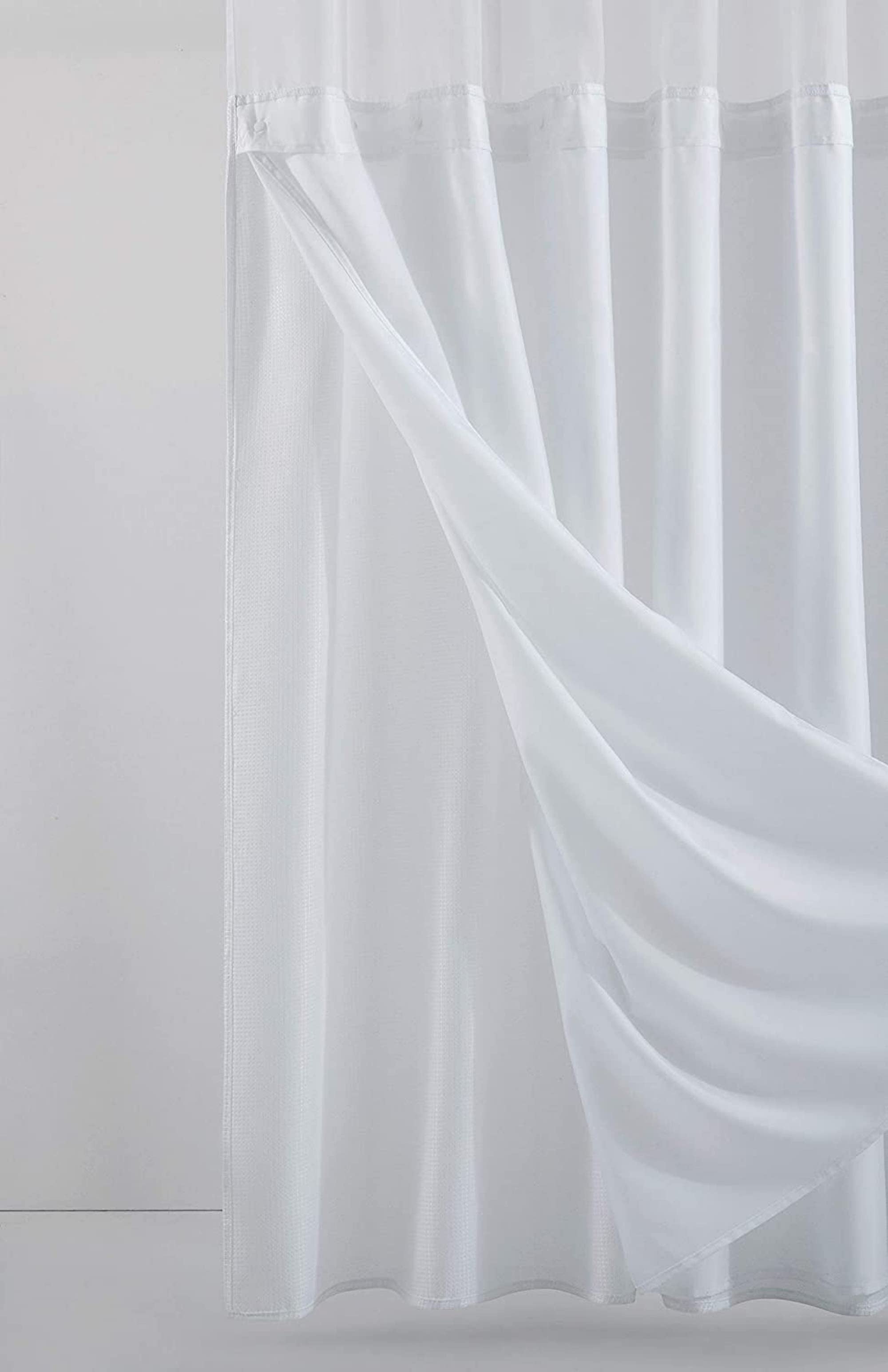 Dainty Home Complete 2 in 1 Waffle Weave Hotel Spa Style Fabric Shower Curtain Snap On/Off Waterproof Detachable Liner Set