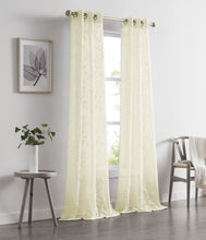 Load image into Gallery viewer, Dainty Home Rita Linen Look Boho Solid Fabric With 3D Floral Chenille Embroidery Light Filtering Grommet Panel Pair
