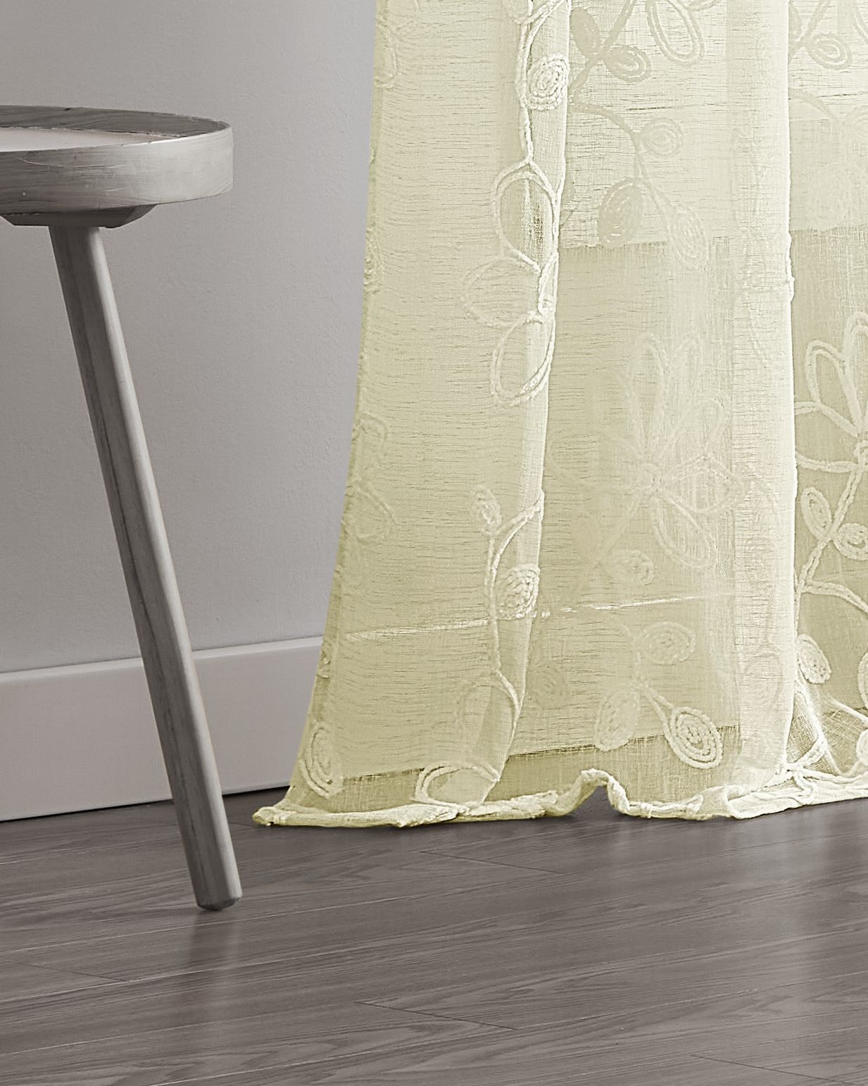 Dainty Home Rita Linen Look Boho Solid Fabric With 3D Floral Chenille Embroidery Light Filtering Grommet Panel Pair