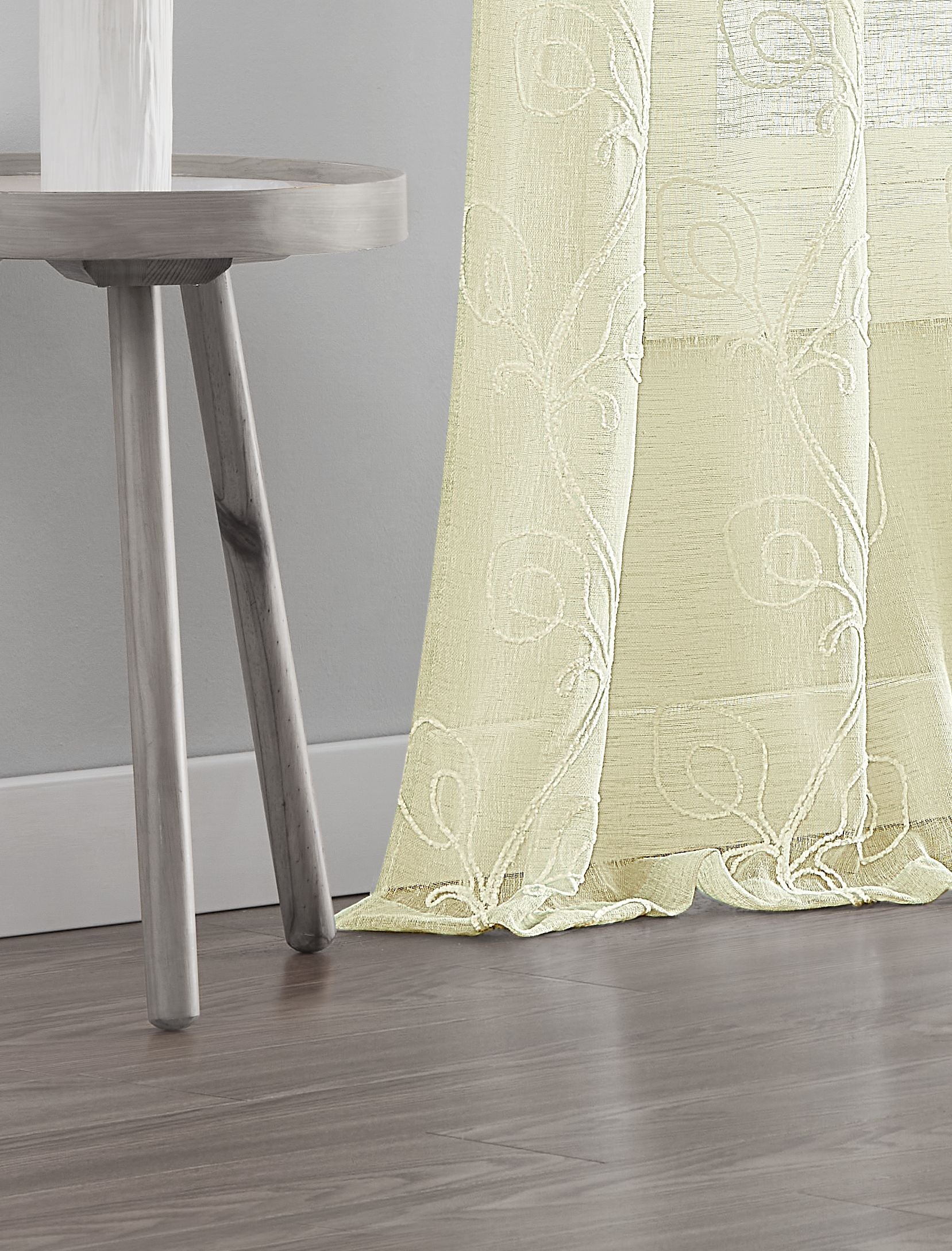 Dainty Home Stella Linen Look Boho Solid Fabric With 3D Floral Chenille Embroidery Light Filtering Grommet Panel Pair