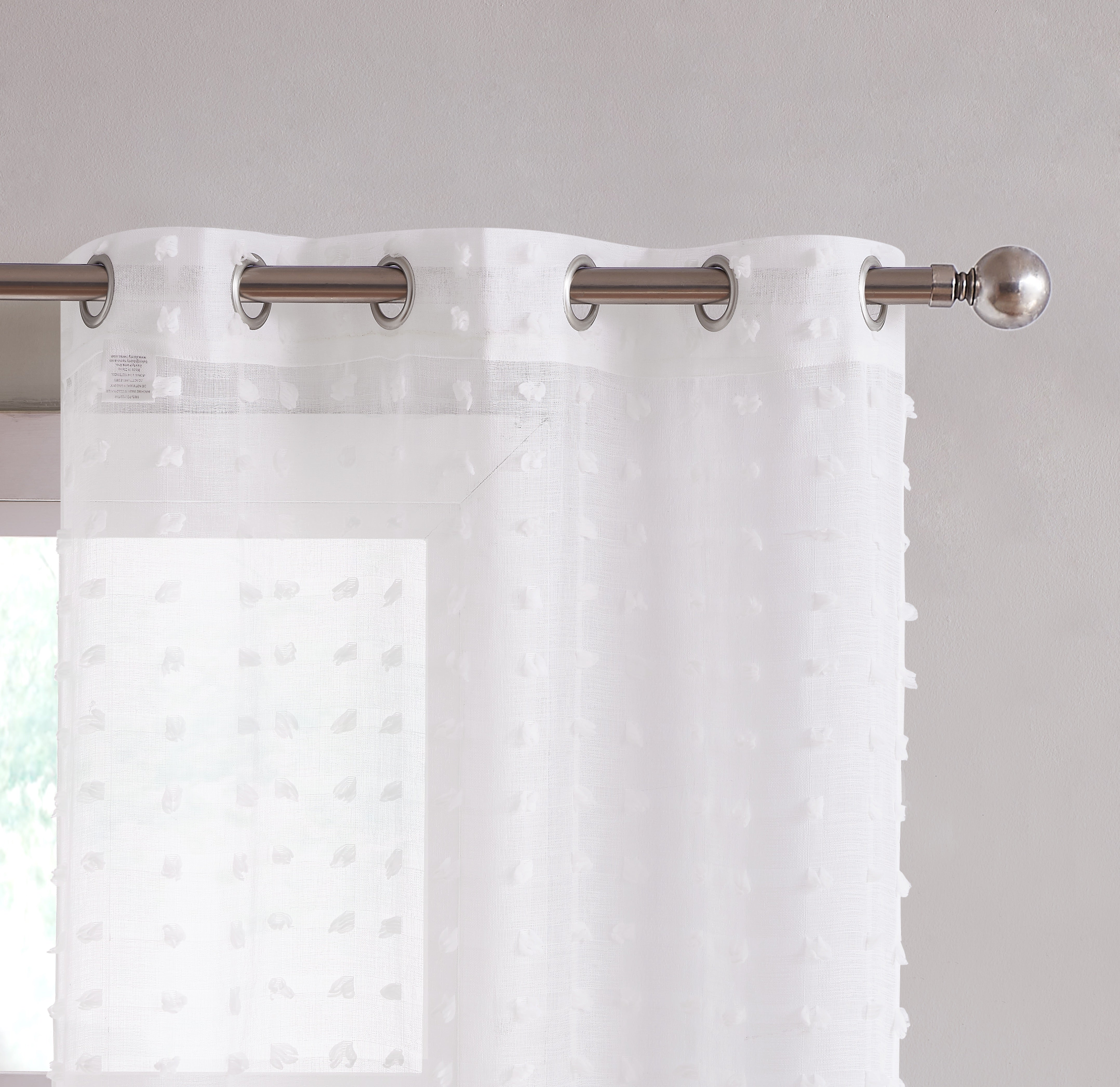Dainty Home Cut Flower Linen Look Light Filtering Panel Pair With 3D Cotton Like Flower Puffs