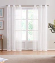Load image into Gallery viewer, Dainty Home Cut Flower Linen Look Light Filtering Panel Pair With 3D Cotton Like Flower Puffs

