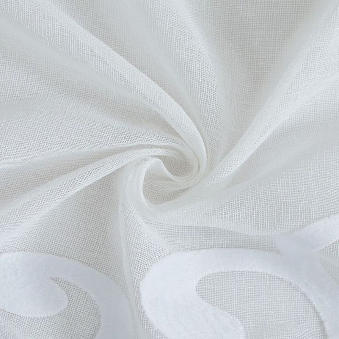 Dainty Home Natalie 3D Solid Linen Look Textured Scroll Velvet Appliqué Designed Fabric Shower Curtain