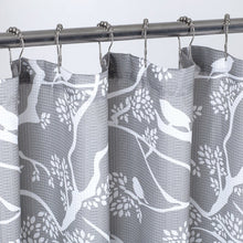 Load image into Gallery viewer, Dainty Home 13 Piece Birds Breeze Printed Waffle Weave Textured Shower Curtain And 12 Metal Rollerball Hooks
