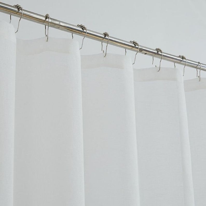 Dainty Home Natalie 3D Solid Linen Look Textured Scroll Velvet Appliqué Designed Fabric Shower Curtain