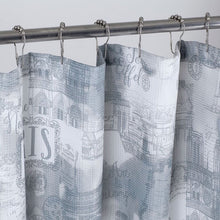 Load image into Gallery viewer, Dainty Home 13 Piece Paris Printed Waffle Weave Textured Shower Curtain And 12 Metal Rollerball Hooks
