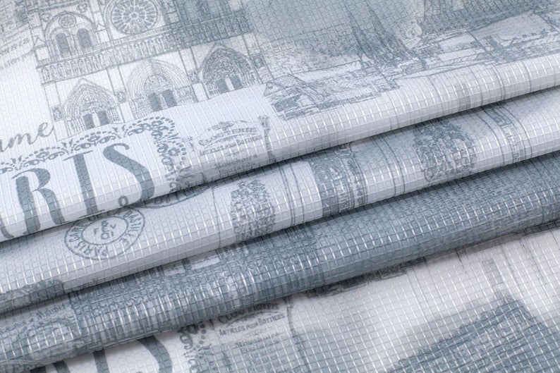 Dainty Home 13 Piece Paris Printed Waffle Weave Textured Shower Curtain And 12 Metal Rollerball Hooks
